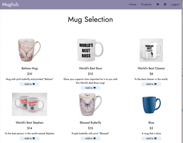 home page of MugHub 